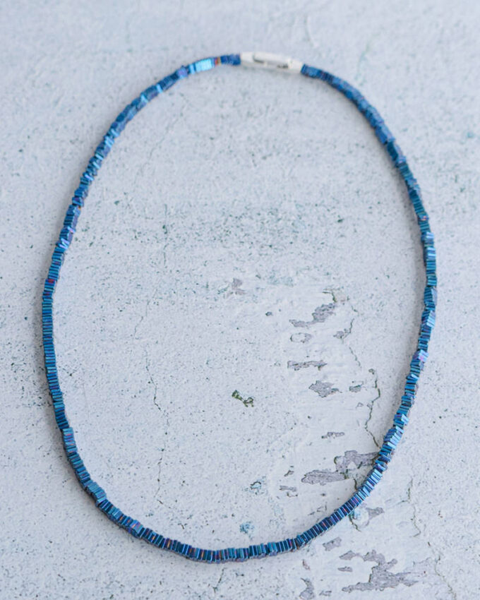 Square Beads Shiny Necklace BLUE