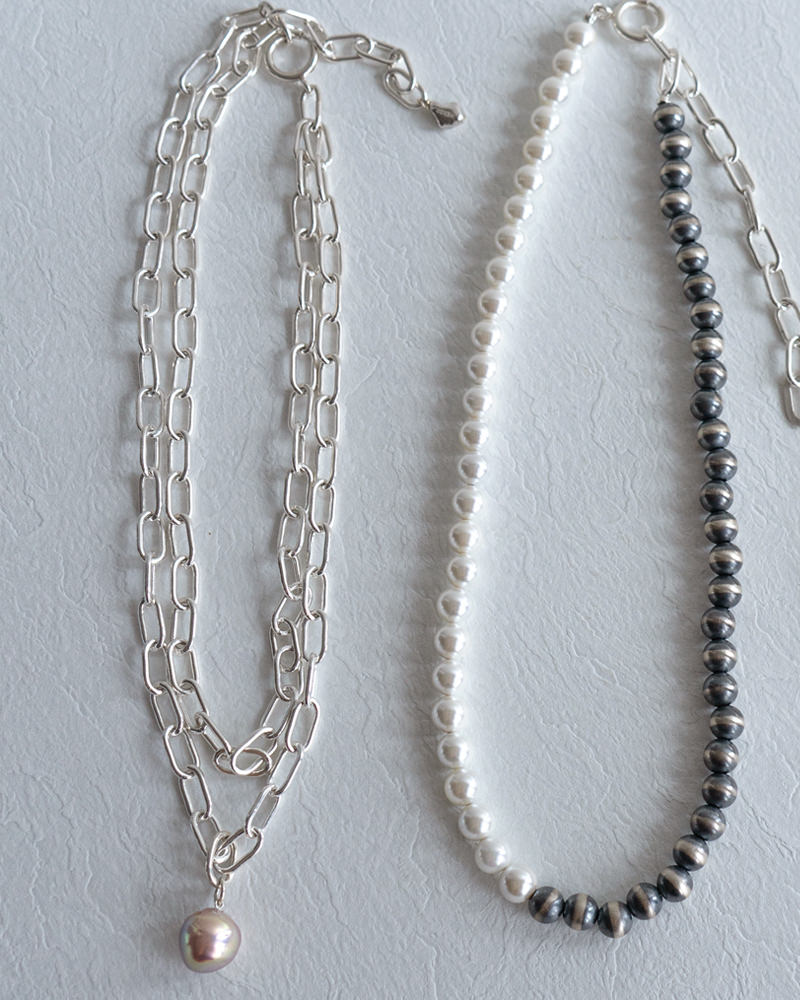 layered Chain Pearl Necklace natural