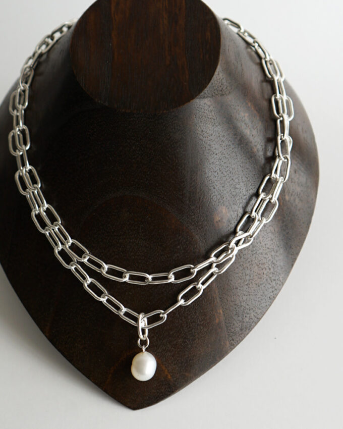 layered Chain Pearl Necklace WHITE